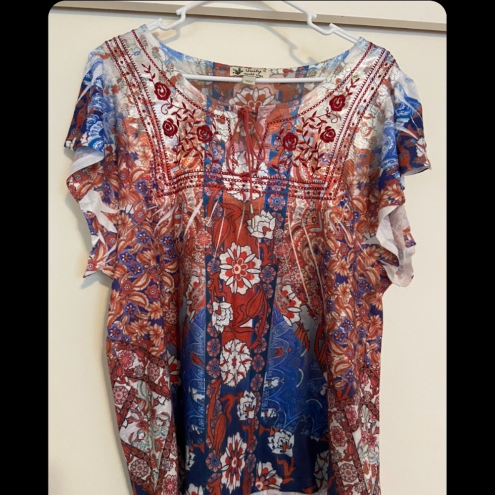 Women’s Size L Short Sleeve Peasant Blouse